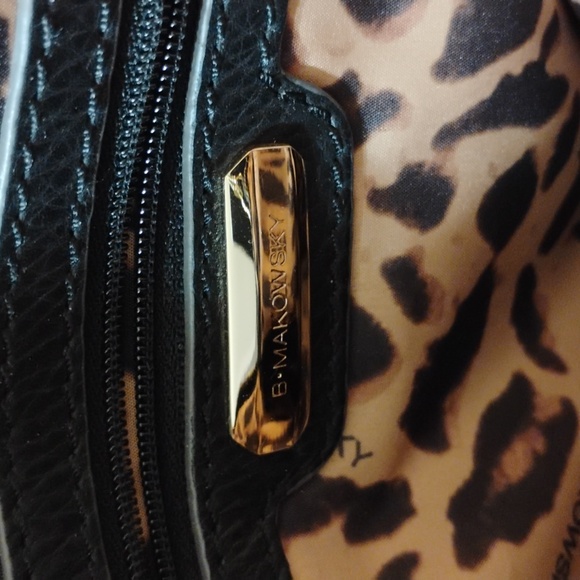 B. Makowsky Black Leather Shoulder Bag with Chain Strap - Picture 6 of 6